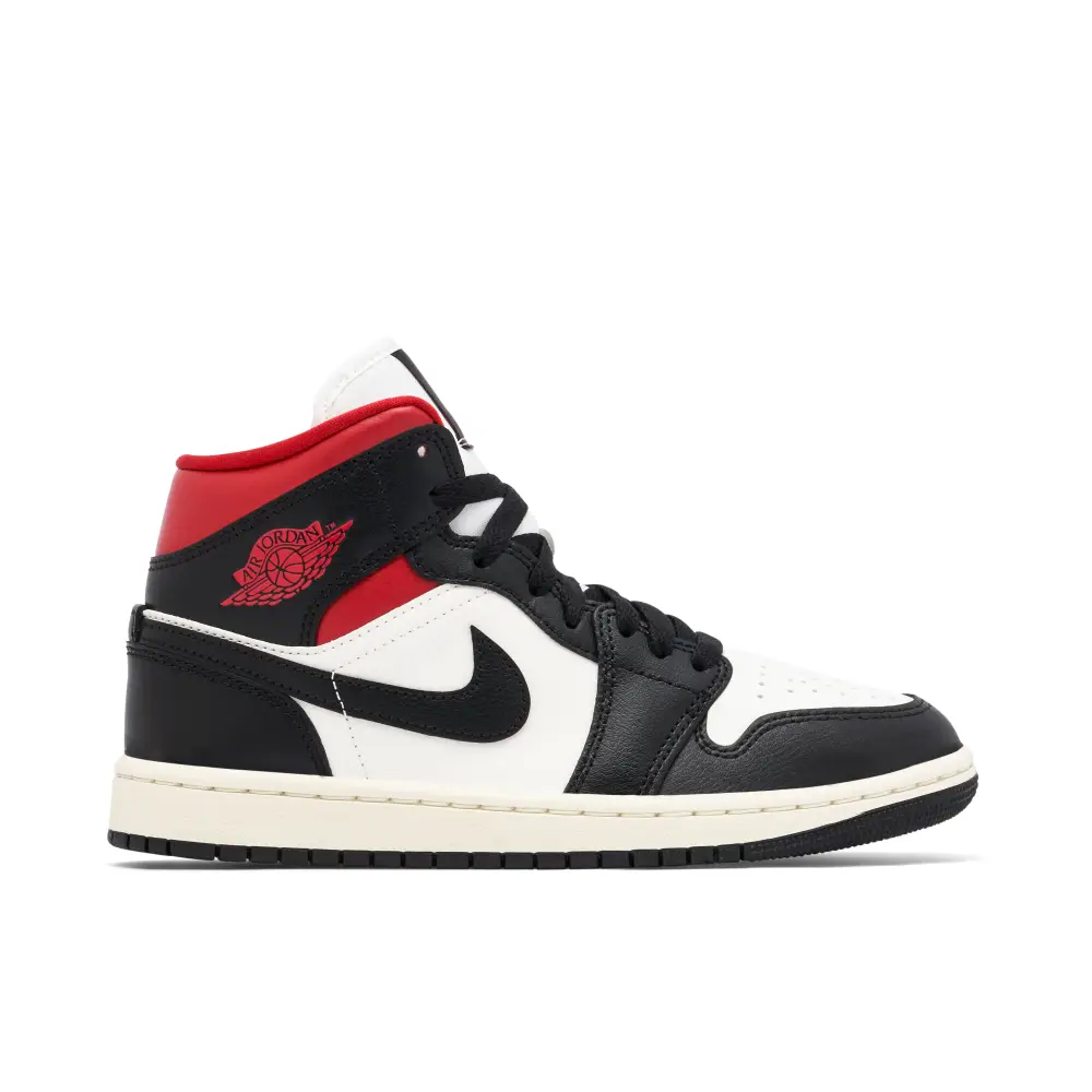 Air Jordan 1 Mid Black White Gym Red Womens 