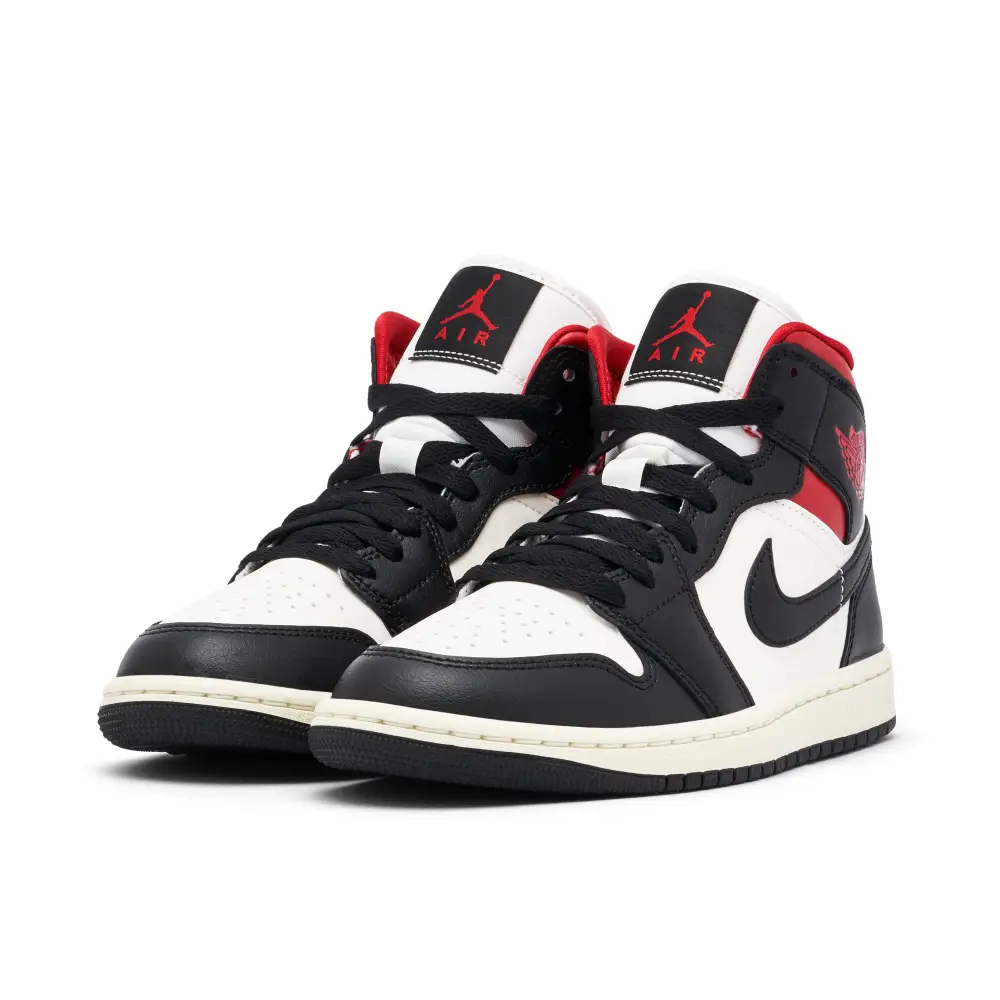 Air Jordan 1 Mid Black White Gym Red Womens