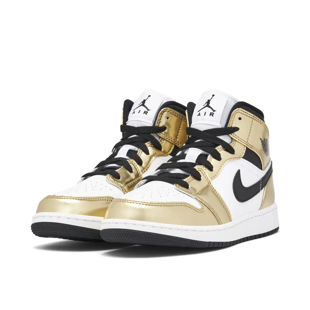 Air Jordan 1 Mid Metallic Gold Black White GS 