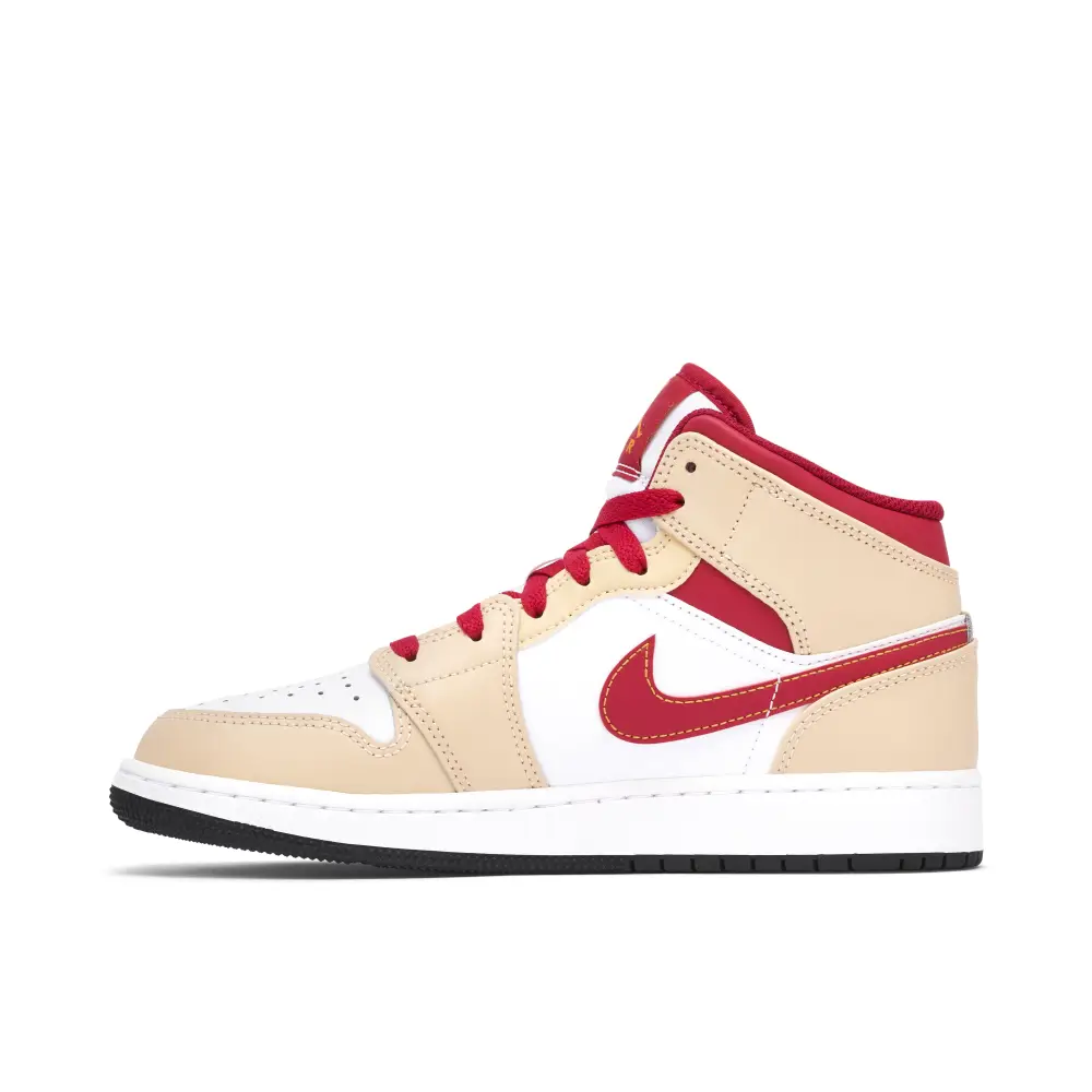 Air Jordan 1 Mid White Beige Red GS 