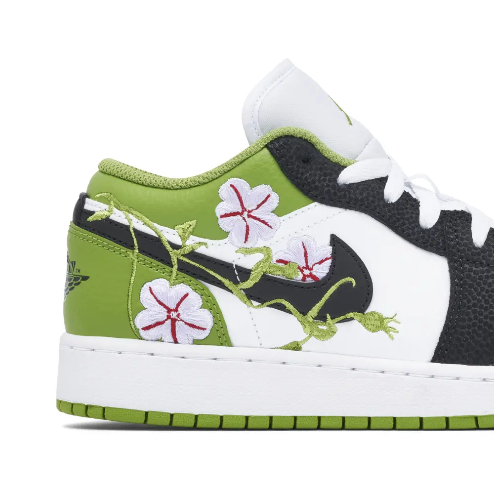 Air Jordan 1 Low Floral Embroidery Black Green GS