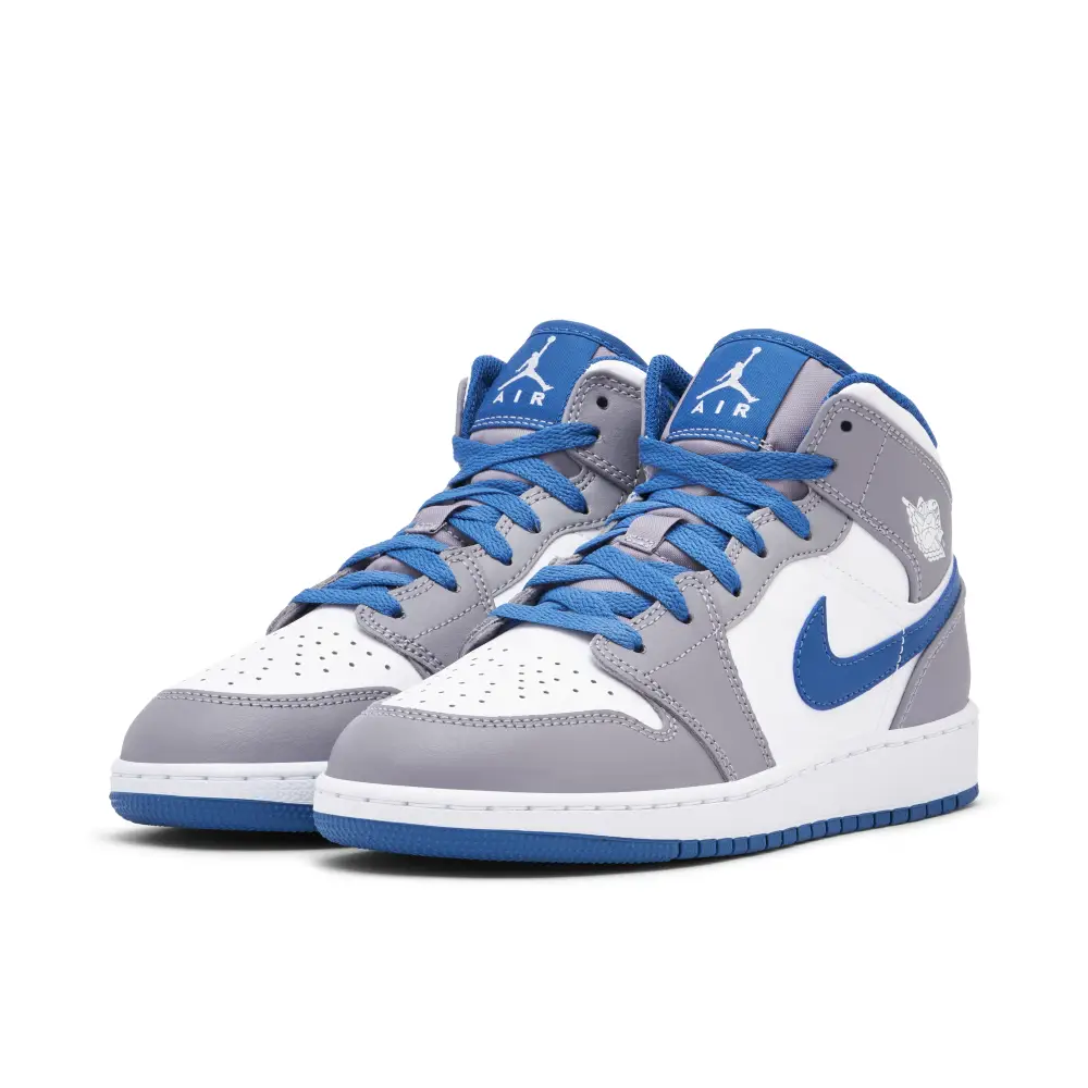 Air Jordan 1 Mid White True Blue Grey GS 