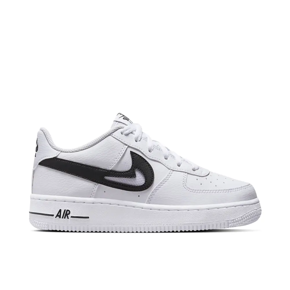 Nike Air Force 1 Low Cut Out Swoosh White Black GS 