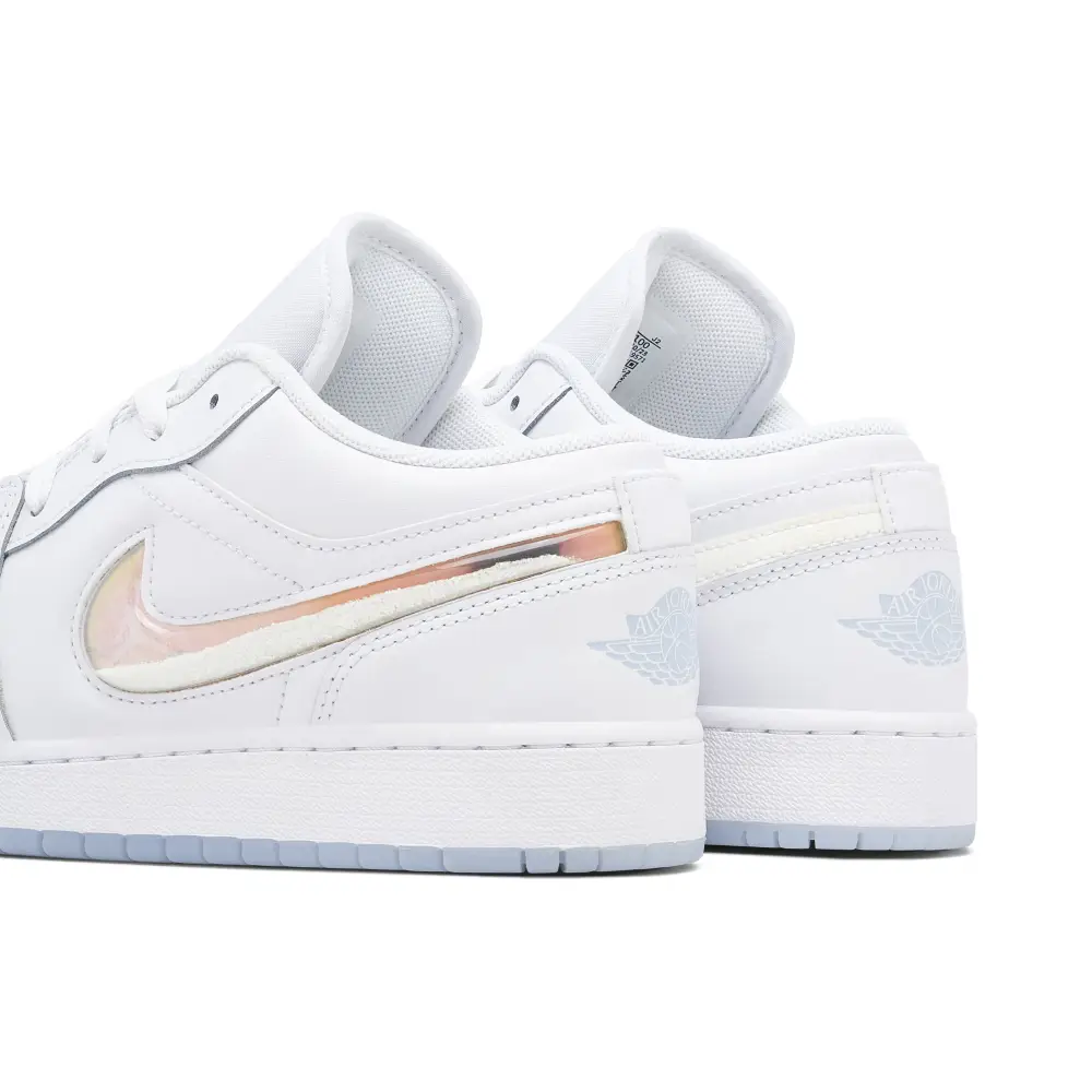 AIr Jordan 1 Low White Iridescent Glitter Swoosh GS