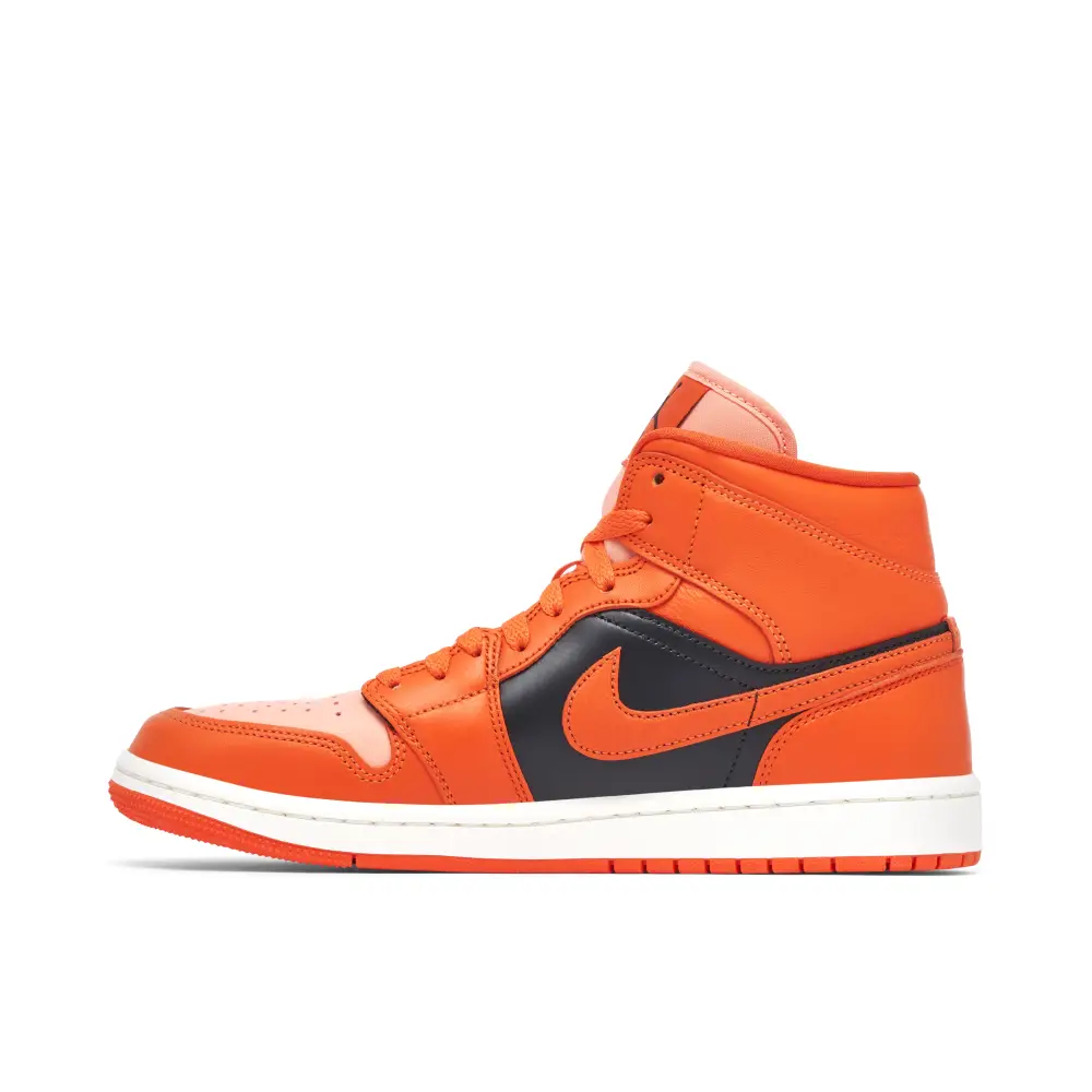 Air Jordan 1 Mid Orange Black Womens 