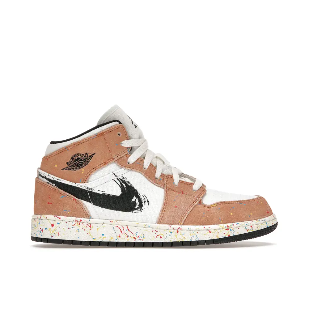 Air Jordan 1 Mid Brushstroke Paint Splatter GS 