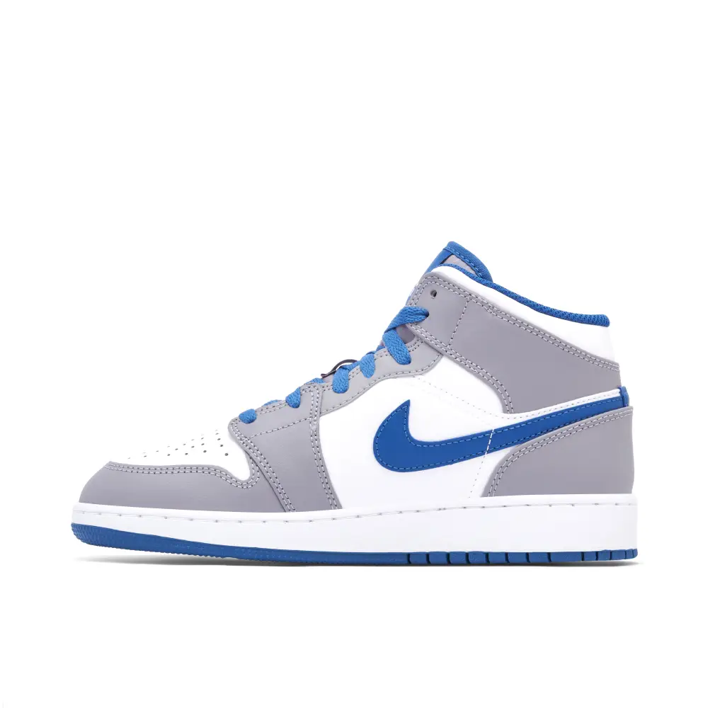 Air Jordan 1 Mid White True Blue Grey GS 