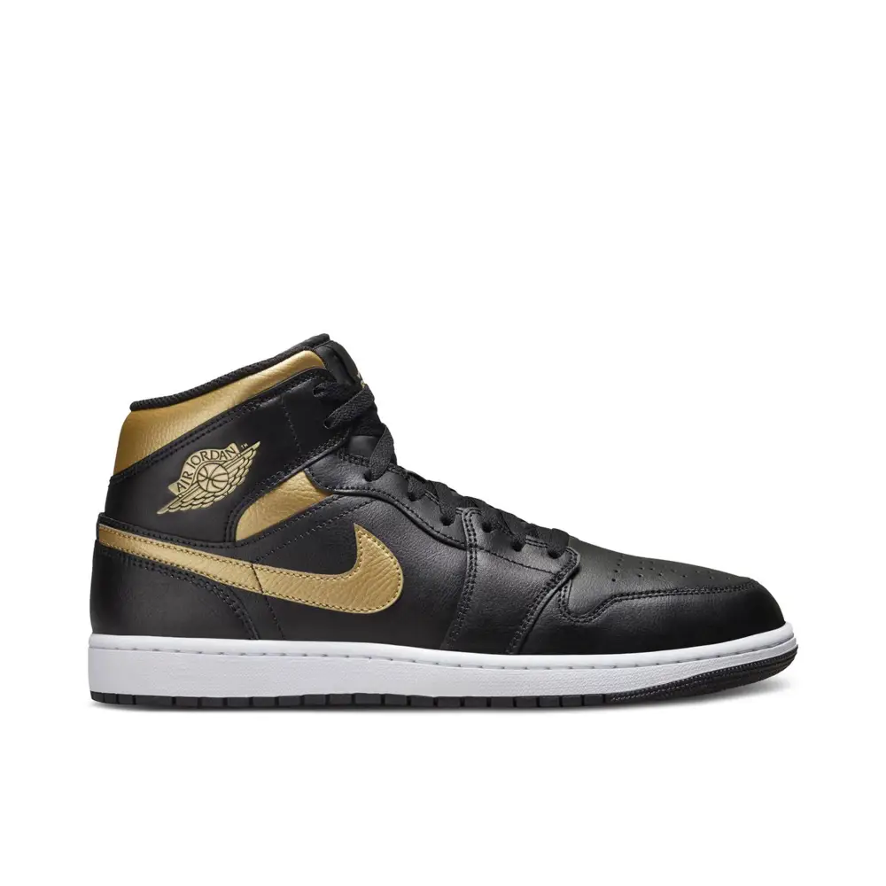 Air Jordan 1 Mid Black Metallic Gold 
