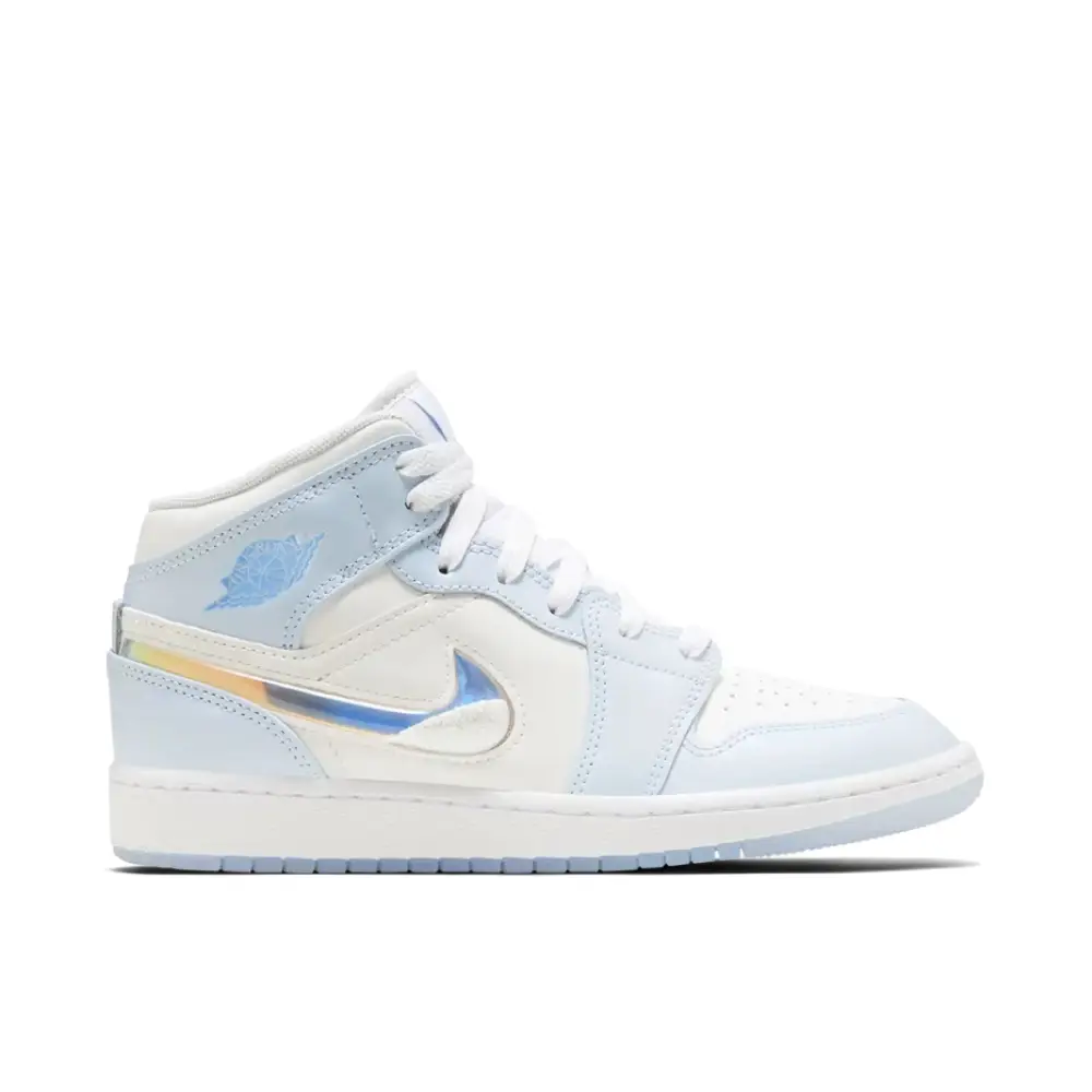 Air Jordan 1 Mid Glitter Swoosh Blue GS 