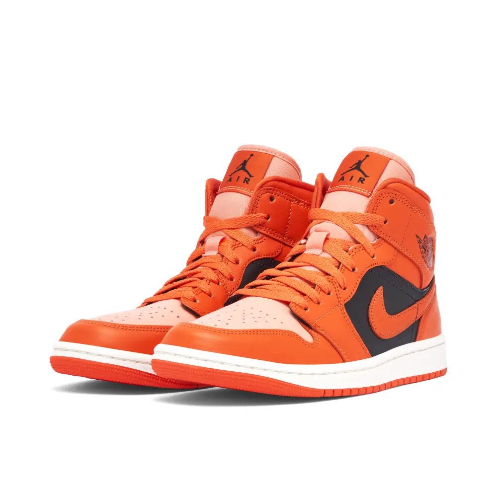 Air Jordan 1 Mid Orange Black Womens 