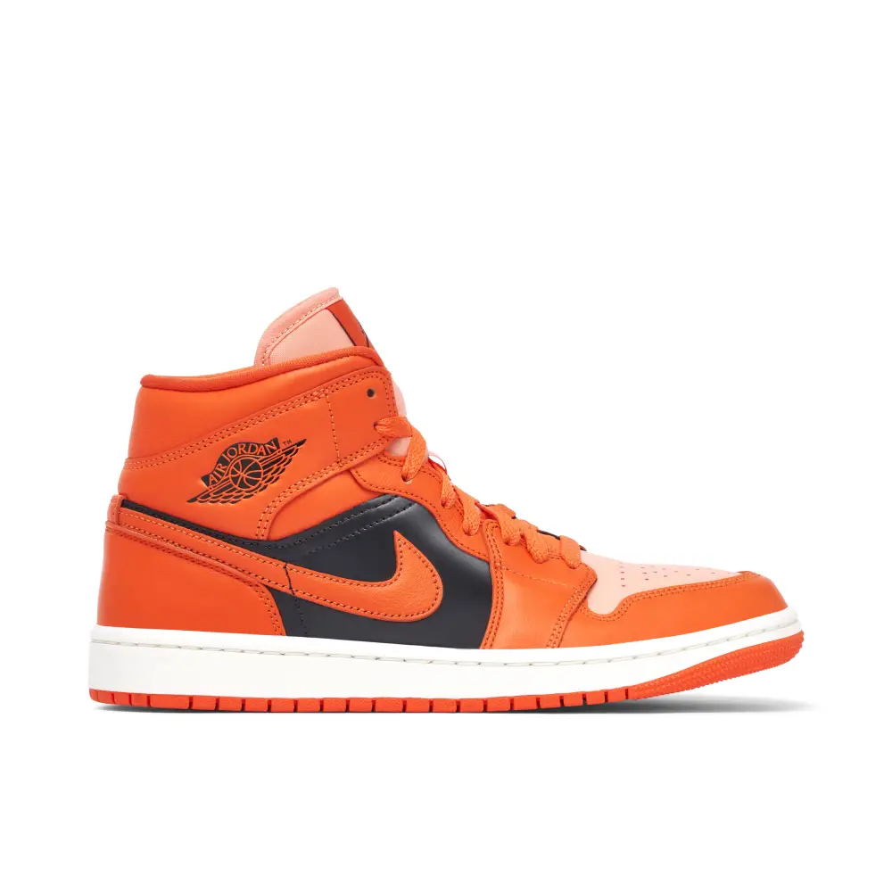 Air Jordan 1 Mid Orange Black Womens 
