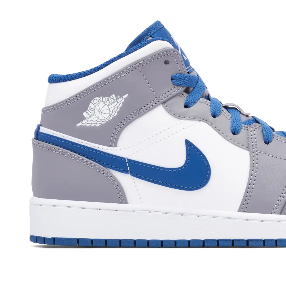 Air Jordan 1 Mid White True Blue Grey GS 