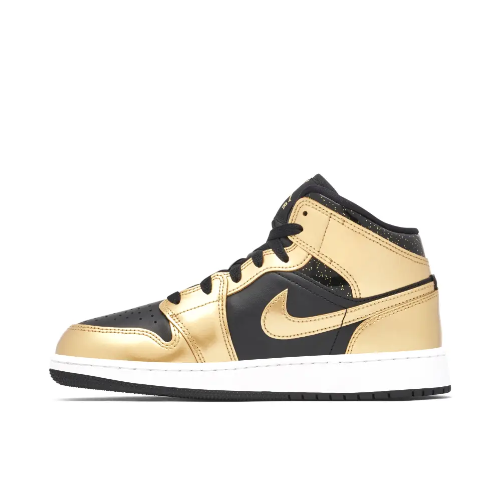 Air Jordan 1 Mid SE Glitter Black Gold GS 