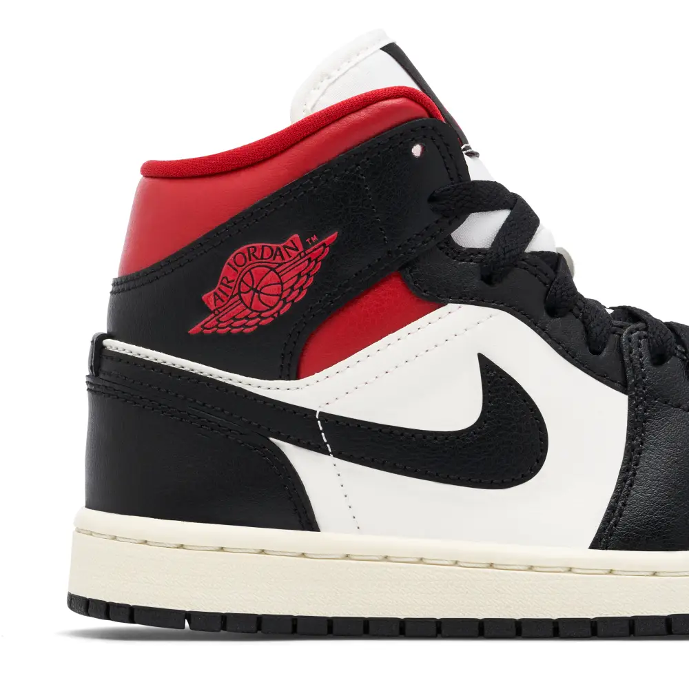 Air Jordan 1 Mid Black White Gym Red Womens 