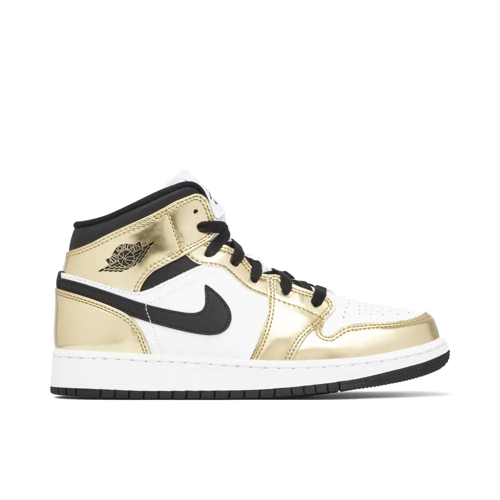 Air Jordan 1 Mid Metallic Gold Black White GS 