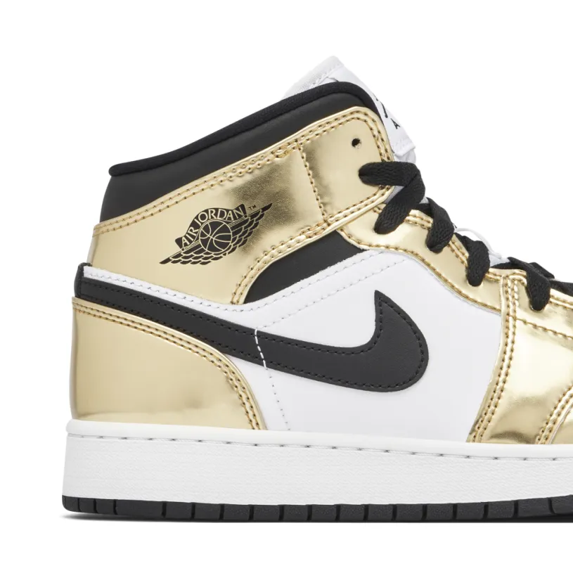 Air Jordan 1 Mid Metallic Gold Black White GS 