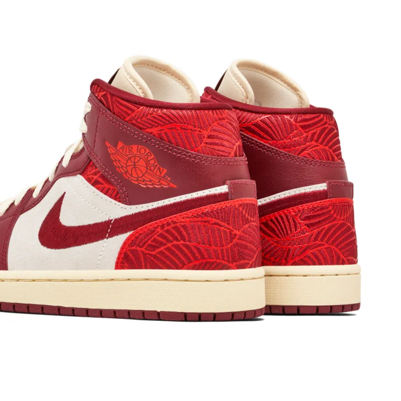 Air Jordan 1 Mid Tiki Leaf Red Womens 