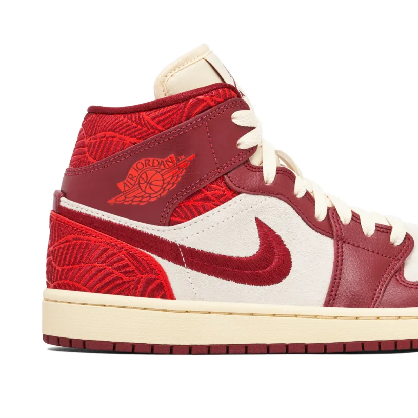 Air Jordan 1 Mid Tiki Leaf Red Womens 
