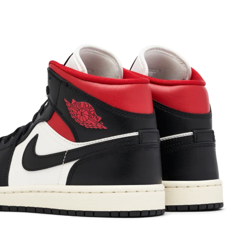 Air Jordan 1 Mid Black White Gym Red Womens 