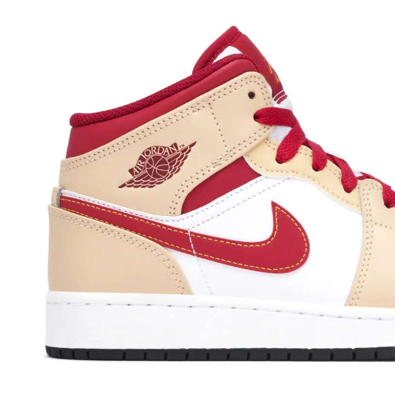 Air Jordan 1 Mid White Beige Red GS 