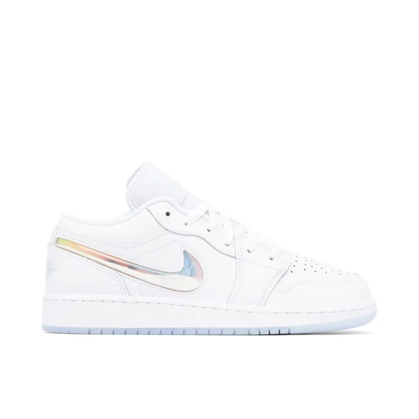 AIr Jordan 1 Low White Iridescent Glitter Swoosh GS