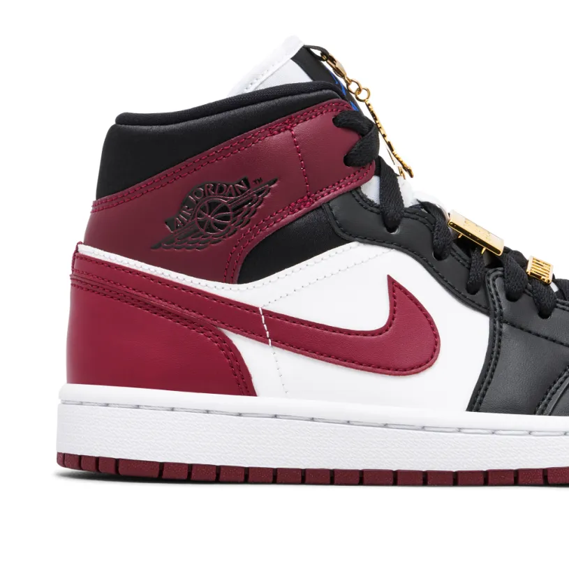 Air Jordan 1 Mid Maroon Black Gold Pendants 