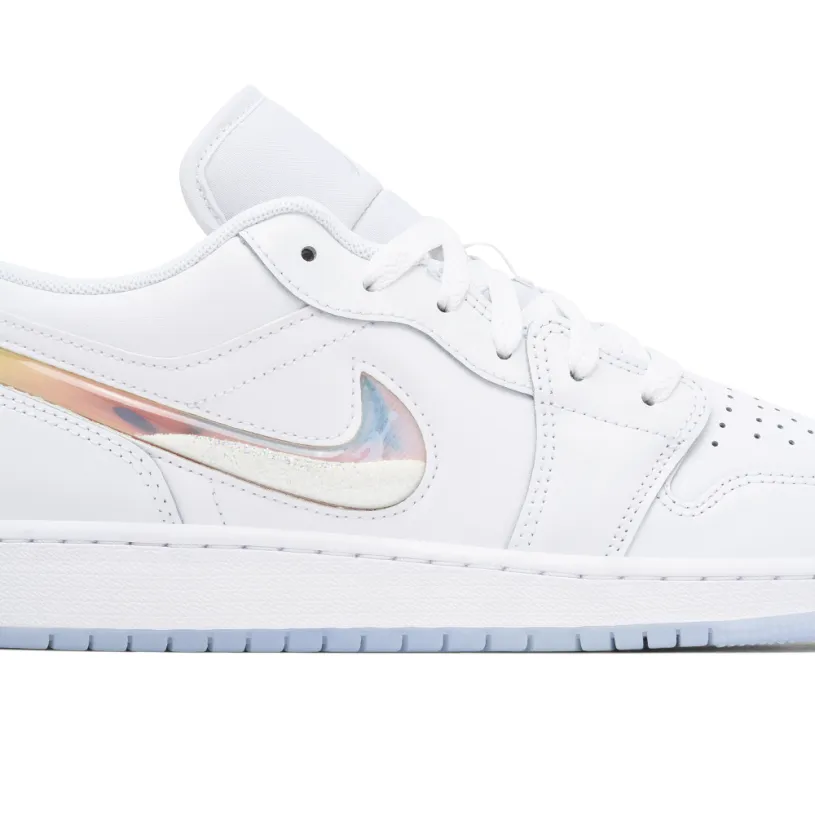 AIr Jordan 1 Low White Iridescent Glitter Swoosh GS 