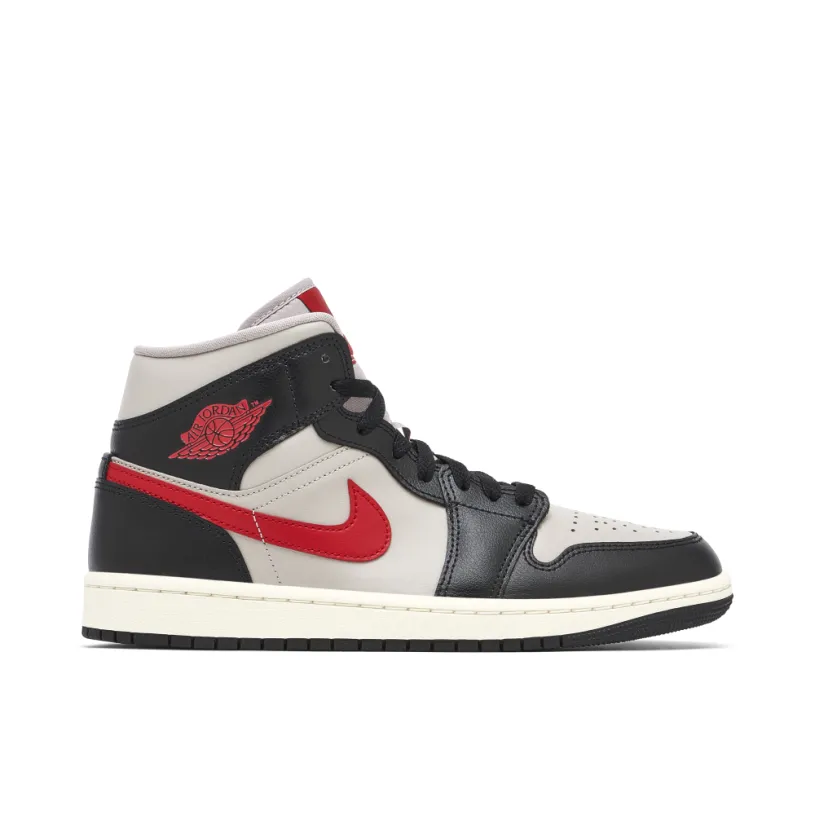 Air Jordan 1 Mid Black College Grey Red Womens