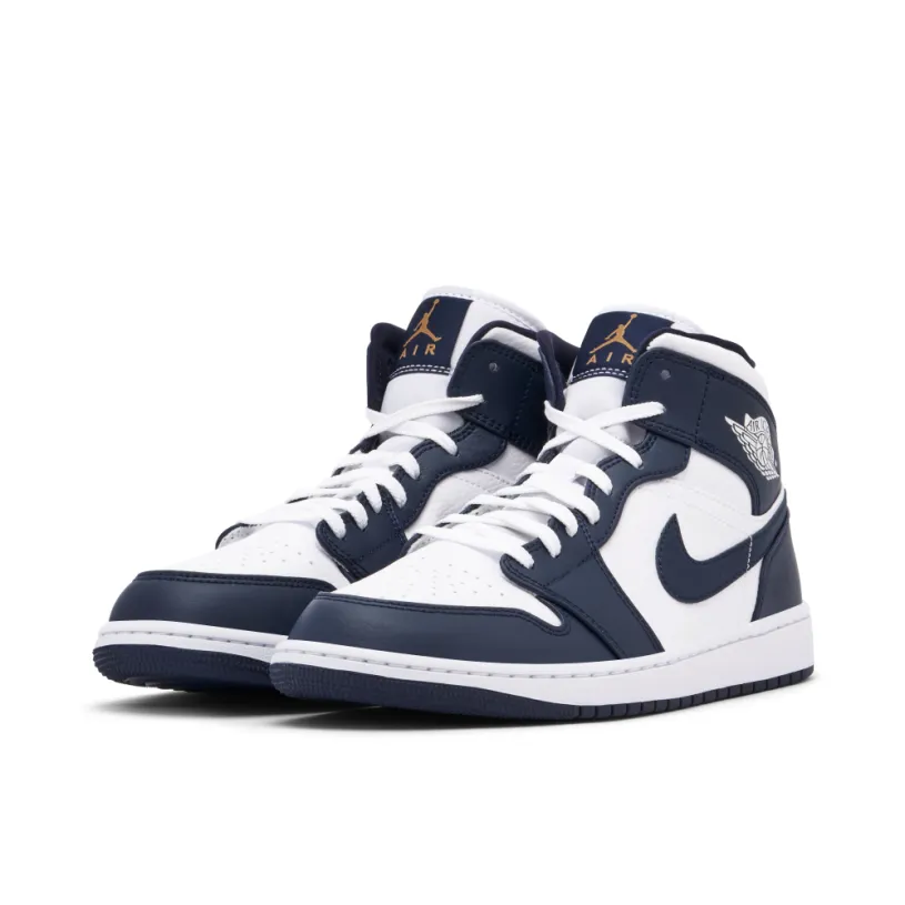 Air Jordan 1 Mid White Metallic Gold Obsidian 