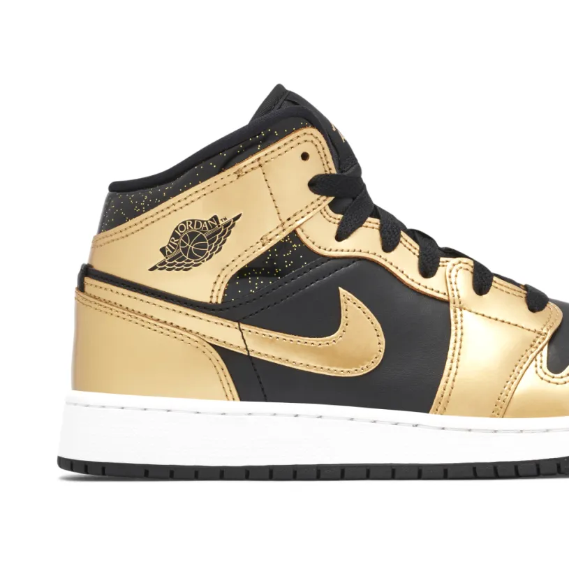 Air Jordan 1 Mid SE Glitter Black Gold GS 