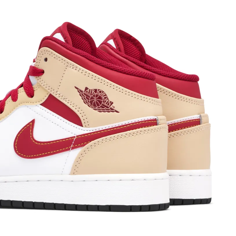 Air Jordan 1 Mid White Beige Red GS 
