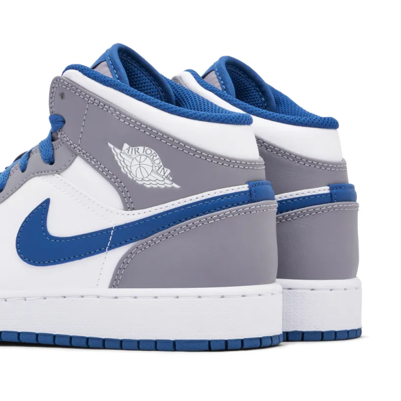 Air Jordan 1 Mid White True Blue Grey GS 