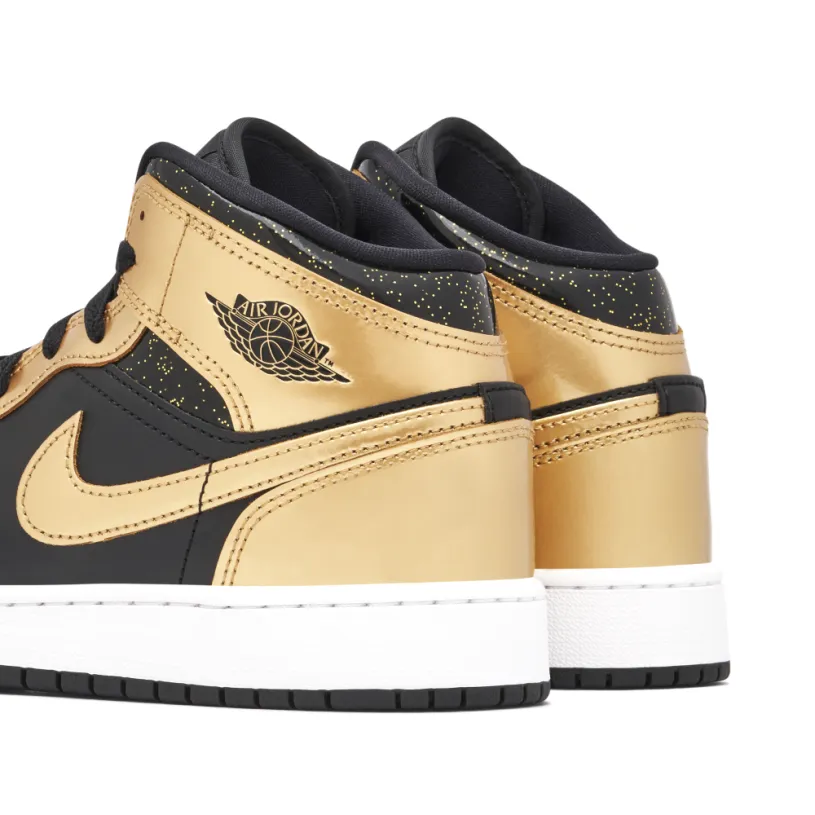 Air Jordan 1 Mid SE Glitter Black Gold GS 