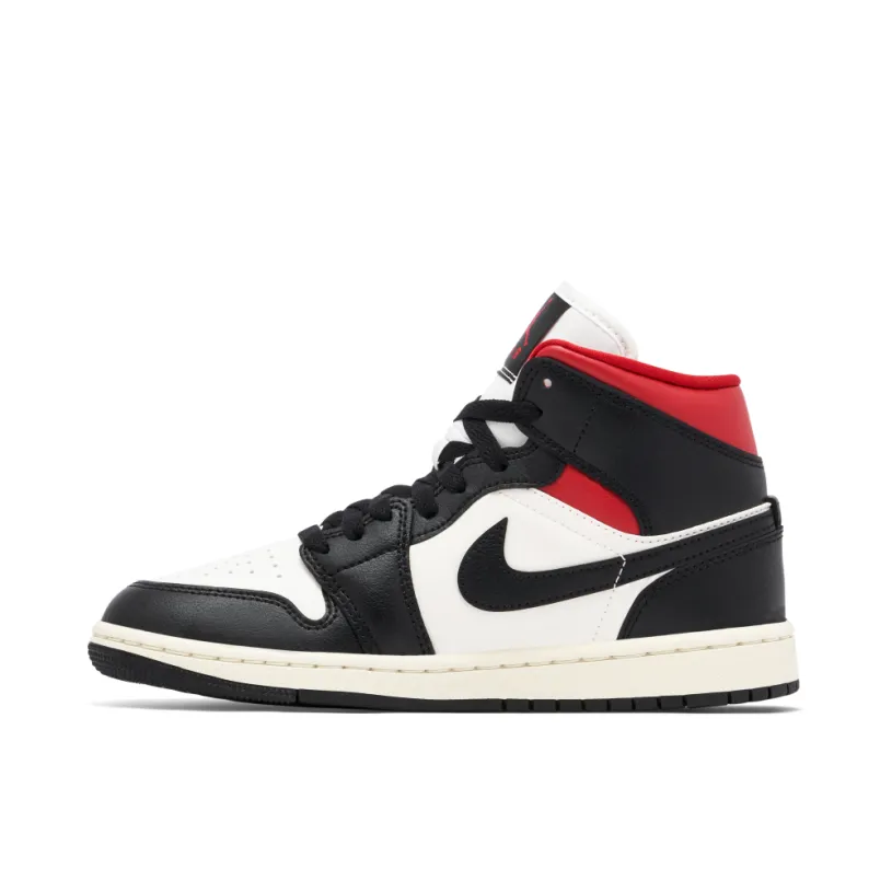 Air Jordan 1 Mid Black White Gym Red Womens