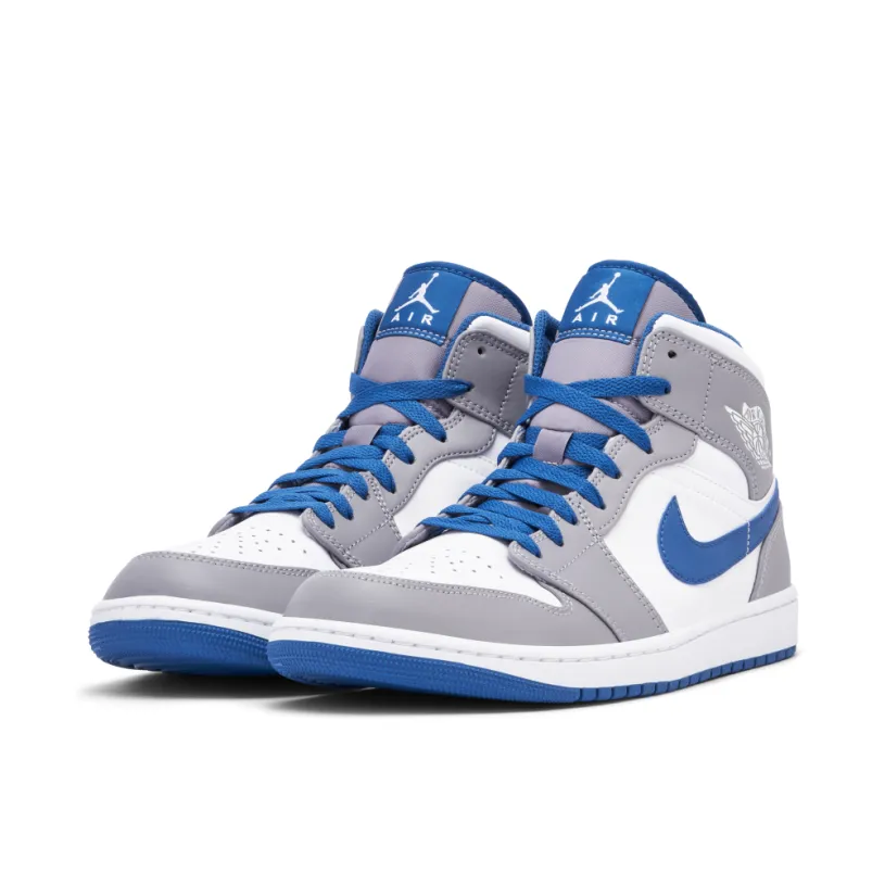Air Jordan 1 Mid White True Blue Grey 