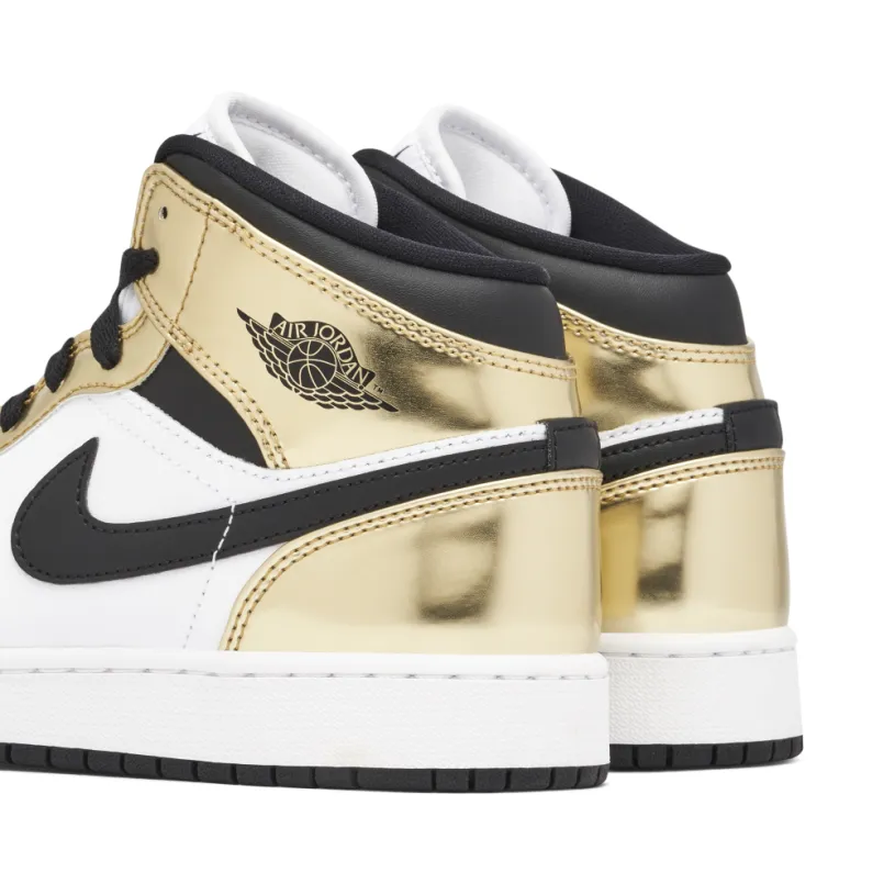 Air Jordan 1 Mid Metallic Gold Black White GS 