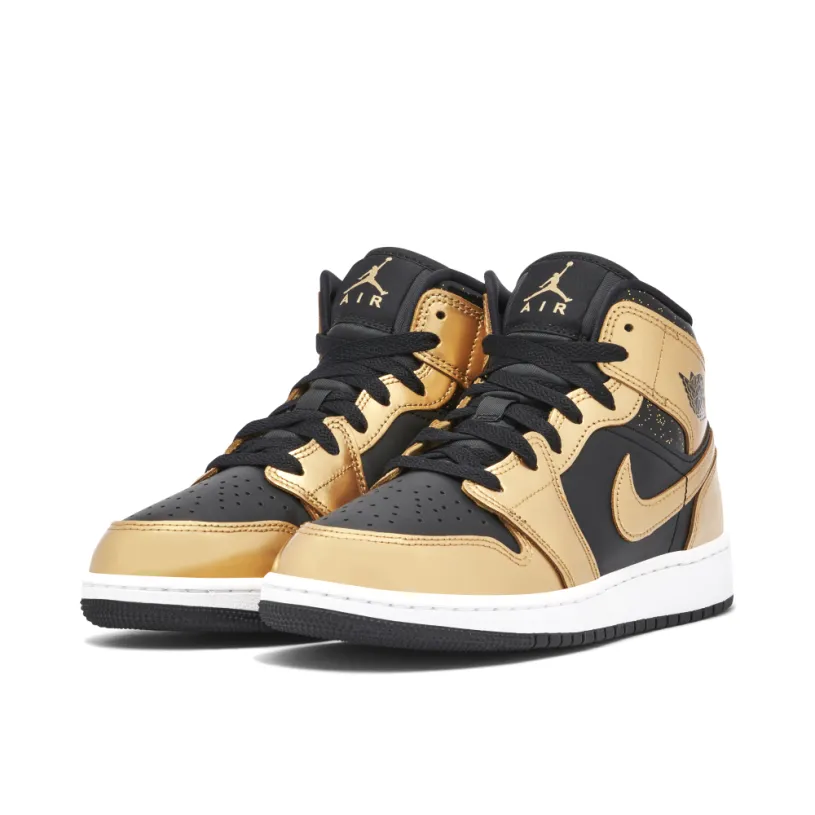 Air Jordan 1 Mid SE Glitter Black Gold GS 