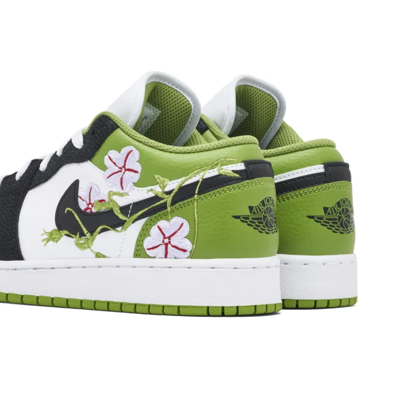 Air Jordan 1 Low Floral Embroidery Black Green GS 
