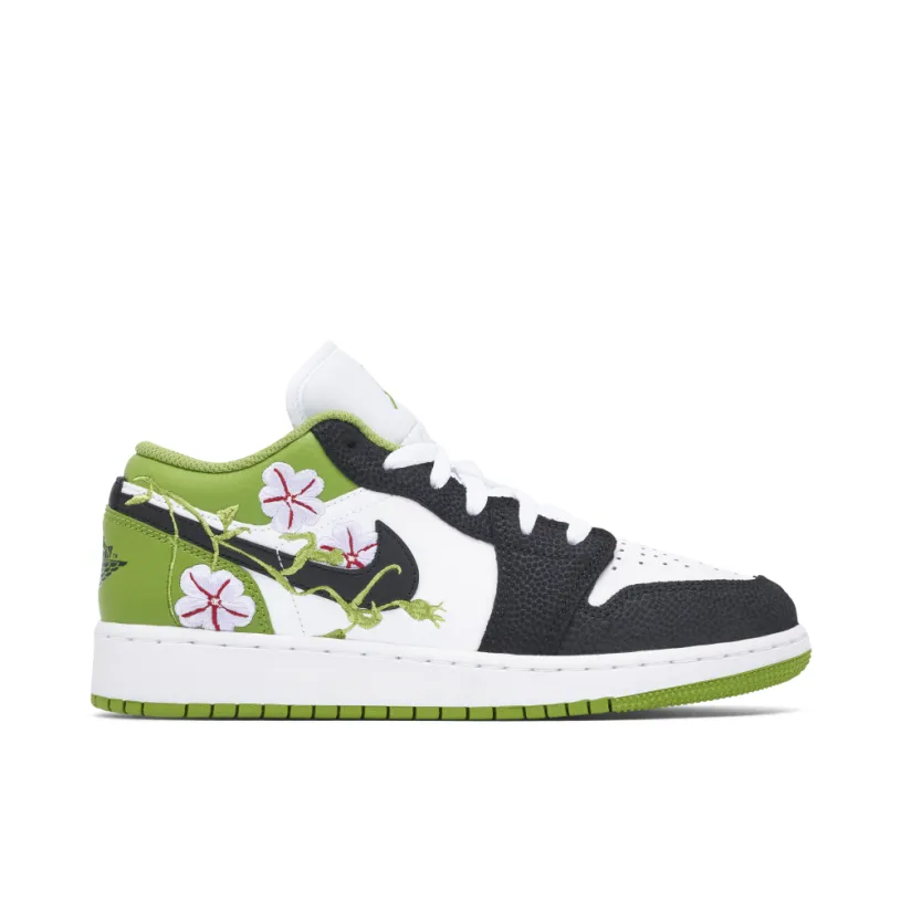 Air Jordan 1 Low Floral Embroidery Black Green GS
