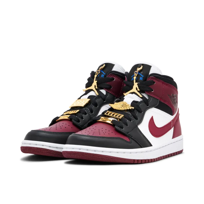 Air Jordan 1 Mid Maroon Black Gold Pendants 