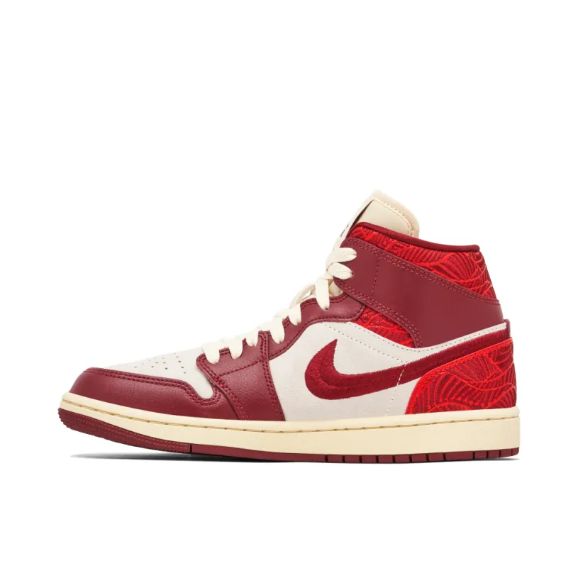 Air Jordan 1 Mid Tiki Leaf Red Womens